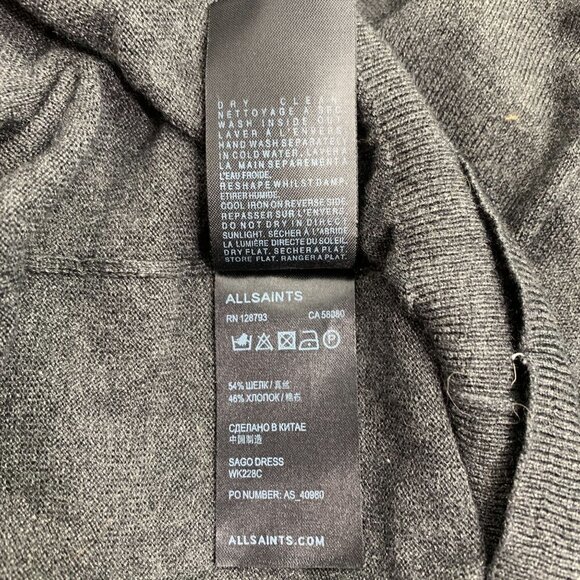 All Saints Sago Sweater Dress Gray Silk Blend Asymmetrical Cut Out Shoulder Sz 2 - Picture 9 of 10